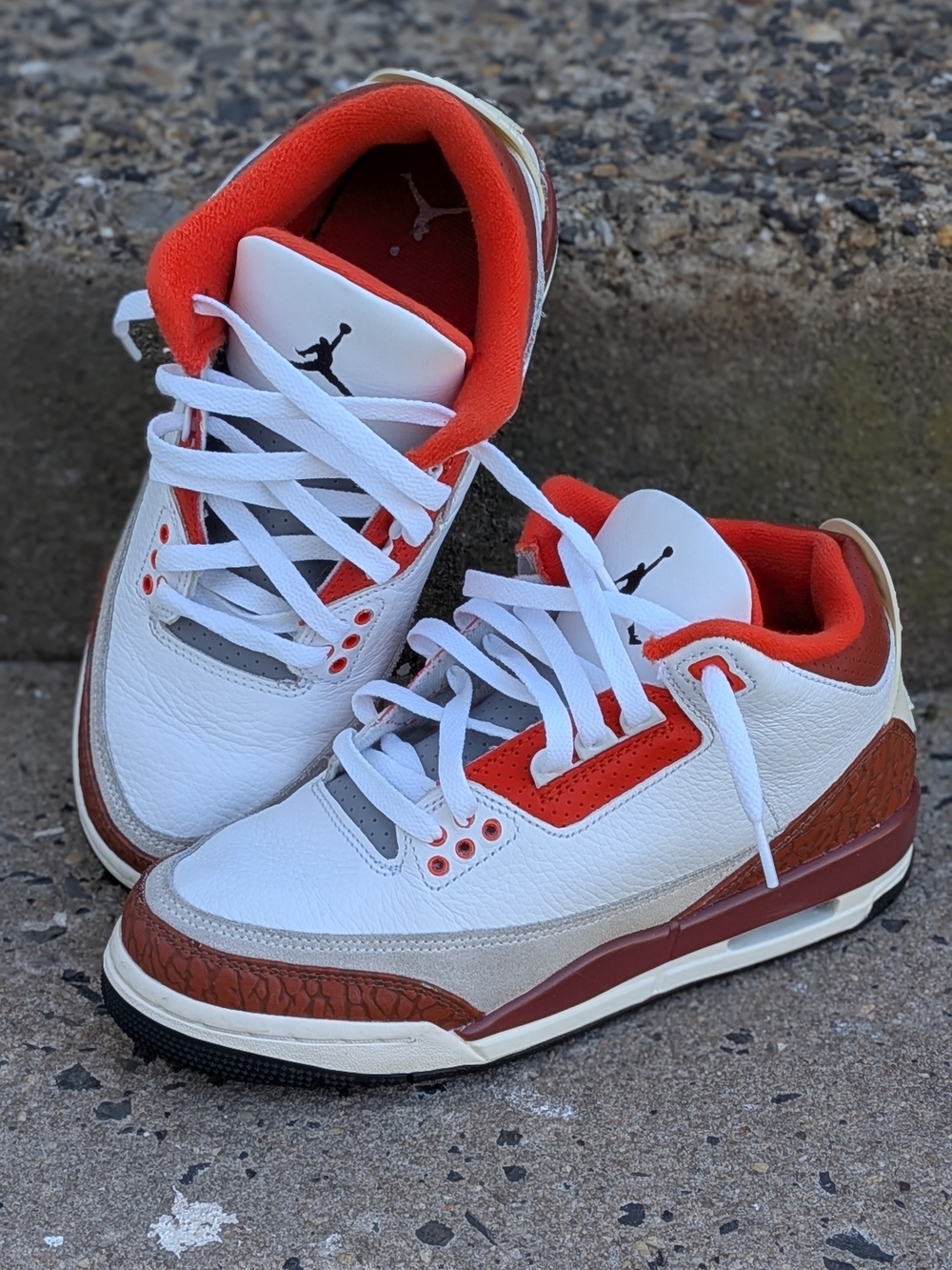 Jordan Kids White & Orange Retro Sneakers with Brown Accents Size 6.5y